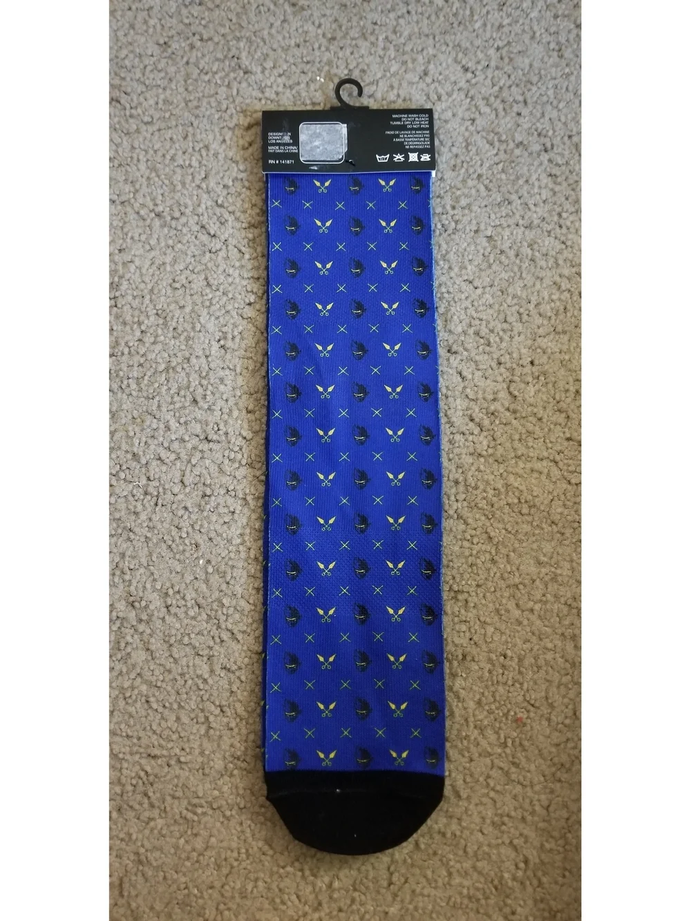 Ninja Men’s Bright Blue Crew Socks with Yellow Accents